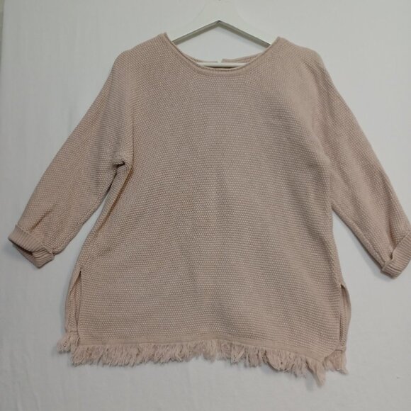 Wrap London Pullover Sweater Hally Knit Fringe Button Back Womens 8 - Picture 2 of 11